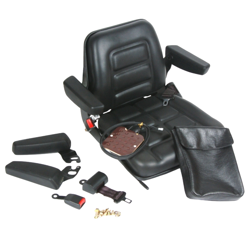 Asiento de carretilla elevadora ergonómica duradera con certificación BF1-1 para carretillas elevadoras de combustión interna con vinilo negro