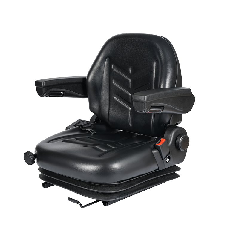 Asiento de montacargas con absorción de impacto mecánico y suspensión total BF2-3AR con reposabrazos ajustables y base de montaje universal