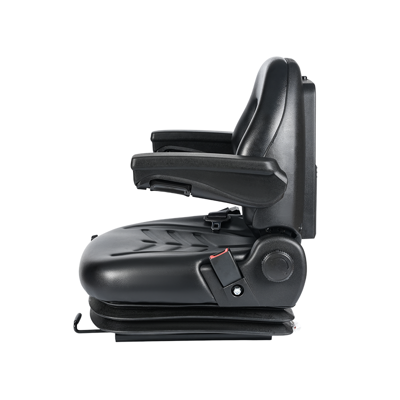 Asiento de montacargas con absorción de impacto mecánico y suspensión total BF2-3AR con reposabrazos ajustables y base de montaje universal