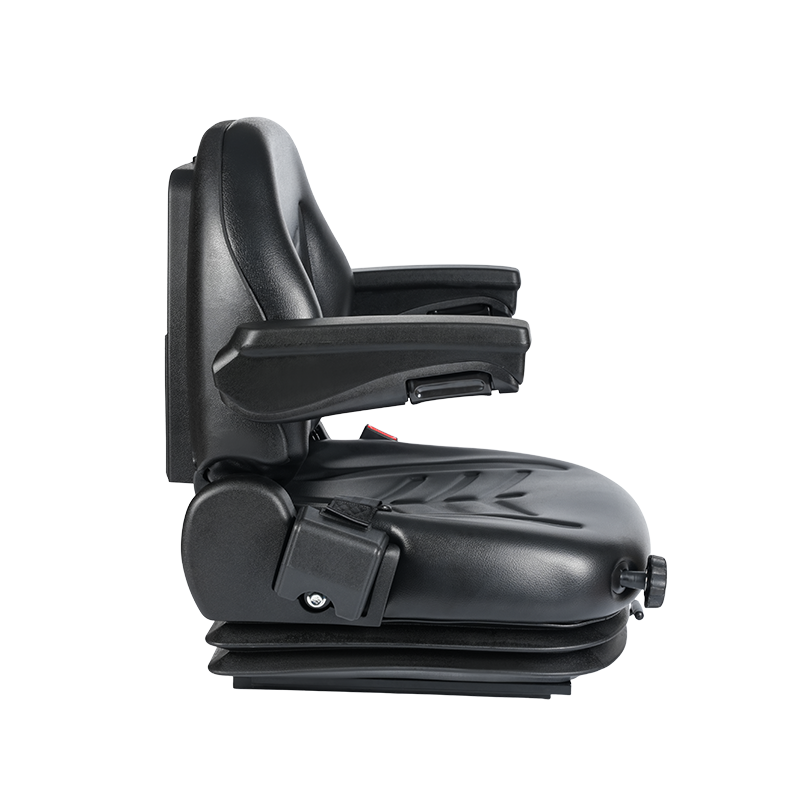 Asiento de montacargas con absorción de impacto mecánico y suspensión total BF2-3AR con reposabrazos ajustables y base de montaje universal